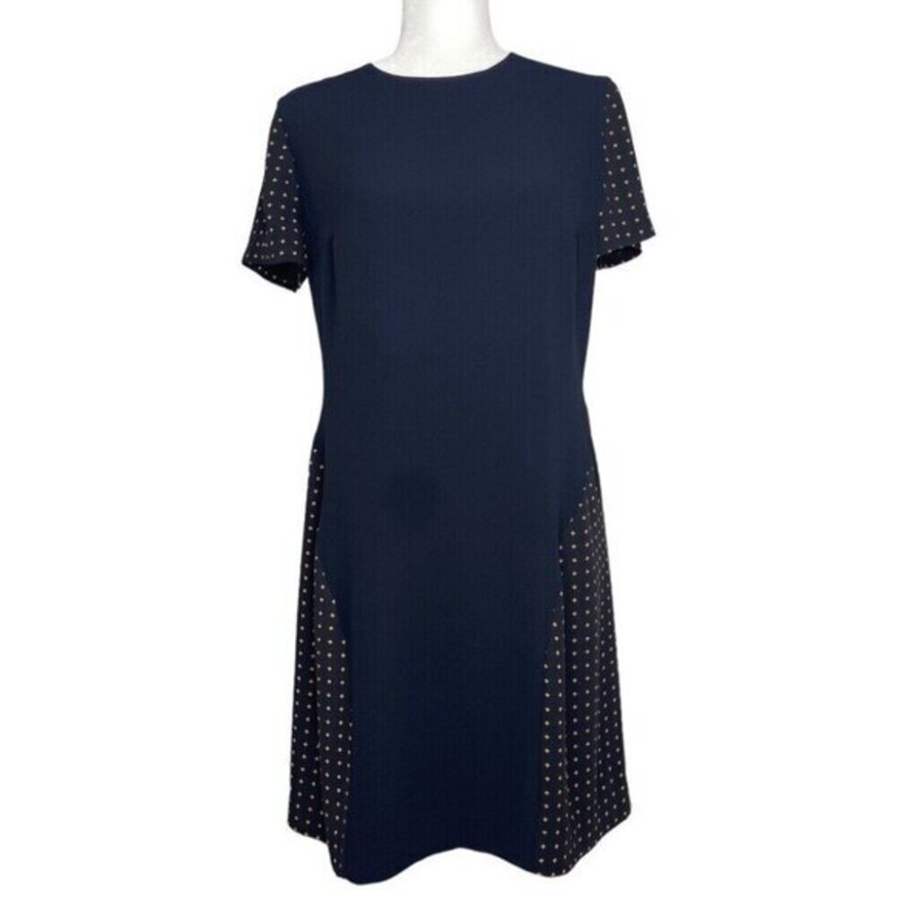 McQ Alexander McQueen Navy Blue‎ Orange Cross Print Shift Dress IT 44 NEW $695